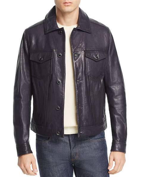 michael kors burnished leather trucker jacket|Michael Kors Mens Burnished Leather Trucker Jacket Brown .